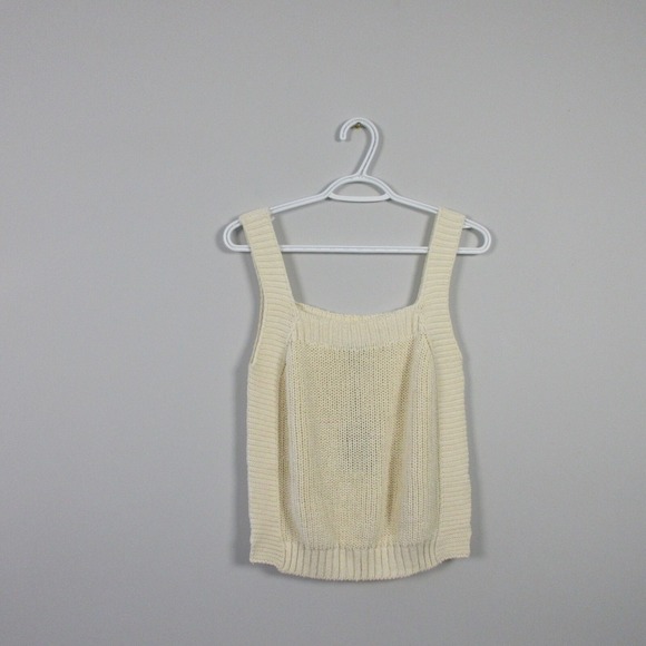 Massimo Dutti Knitted Tank Top Women M Ivory Crochet Knit Cropped Cotton 310 - Picture 1 of 10